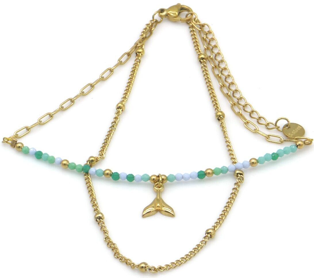 F-B4.4 ANK1036-005G S.Stahl Fußkettchen Lagen Glasperlen