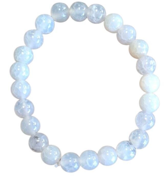 E-A4.1 B002-185 Steinarmband 8mm Weißer Drachenstein - 19cm