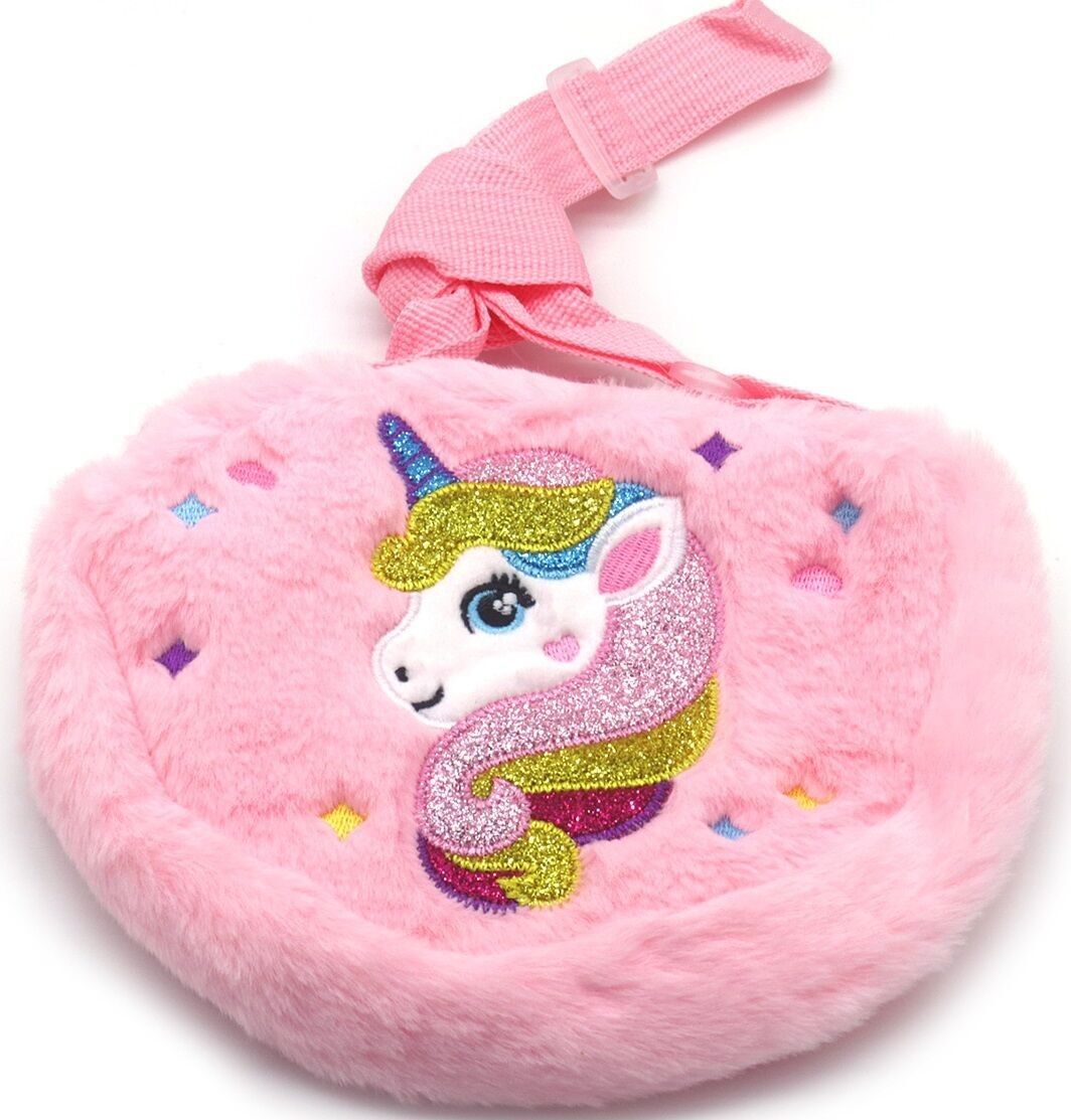 Q-H2.2 BAG2403-052-3 Flauschige Tasche Einhorn 19x15cm für Kinder