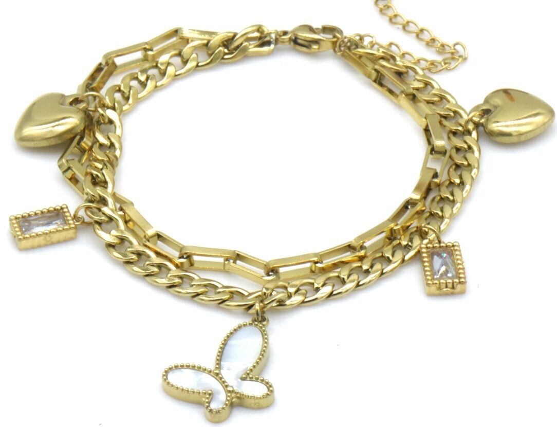 B-B8.3 B1033-004G S.Bracciale in acciaio con ciondoli a strati 16-21 cm