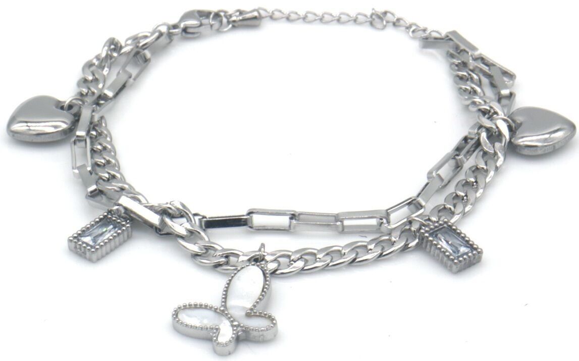 B-B18.2 B1033-004S S.Bracciale in acciaio con ciondoli a strati 16-21 cm