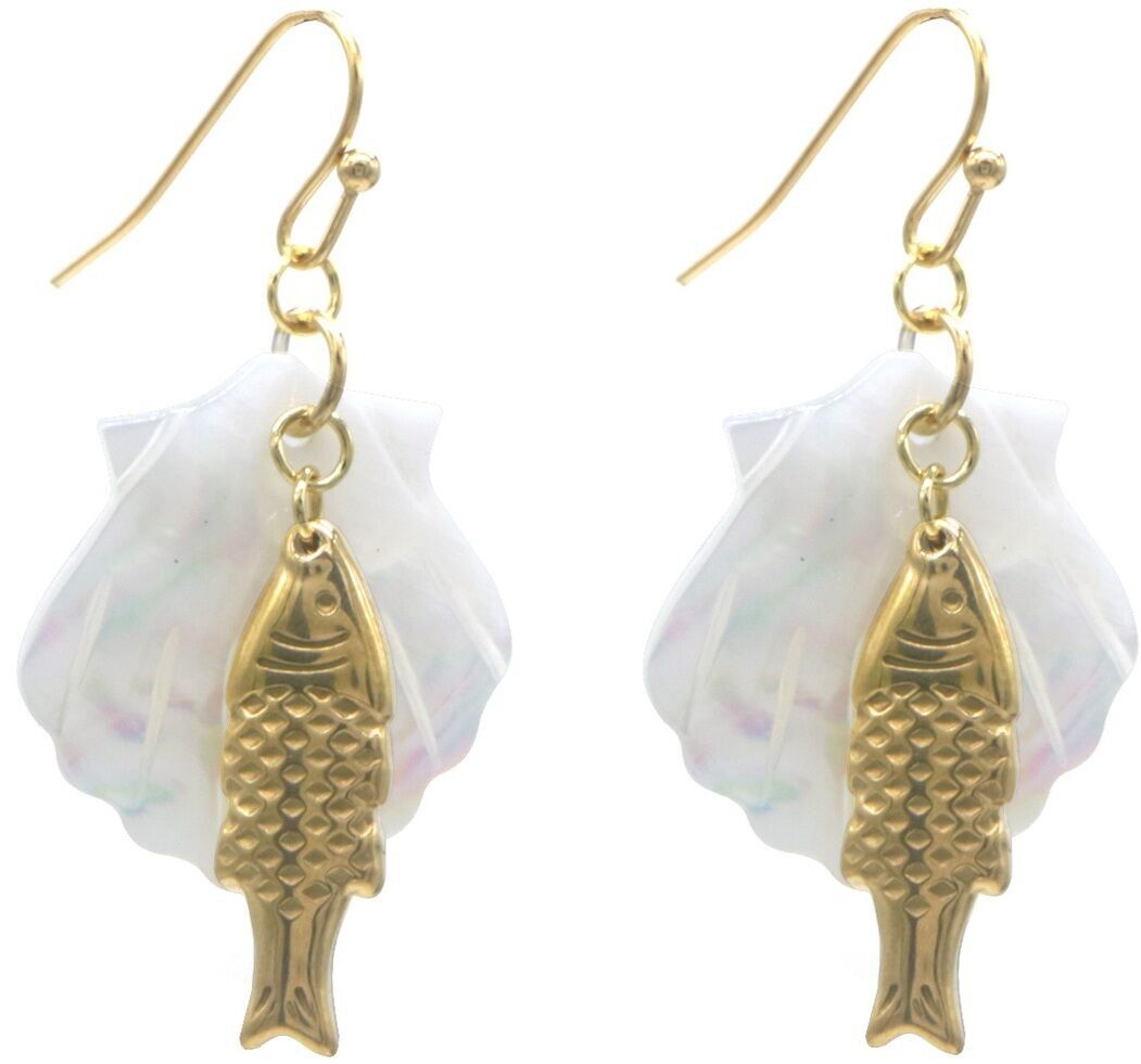 B-B4.5 E1033-004G S. Orecchini in acciaio MOP Shell - Pesce 4.5cm