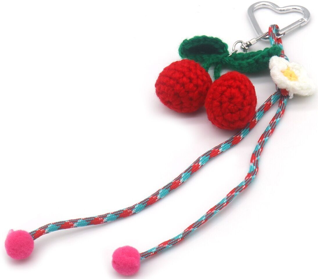 X-G5.1 KEY1025-002 Portachiavi con ciliegie lavorate a maglia