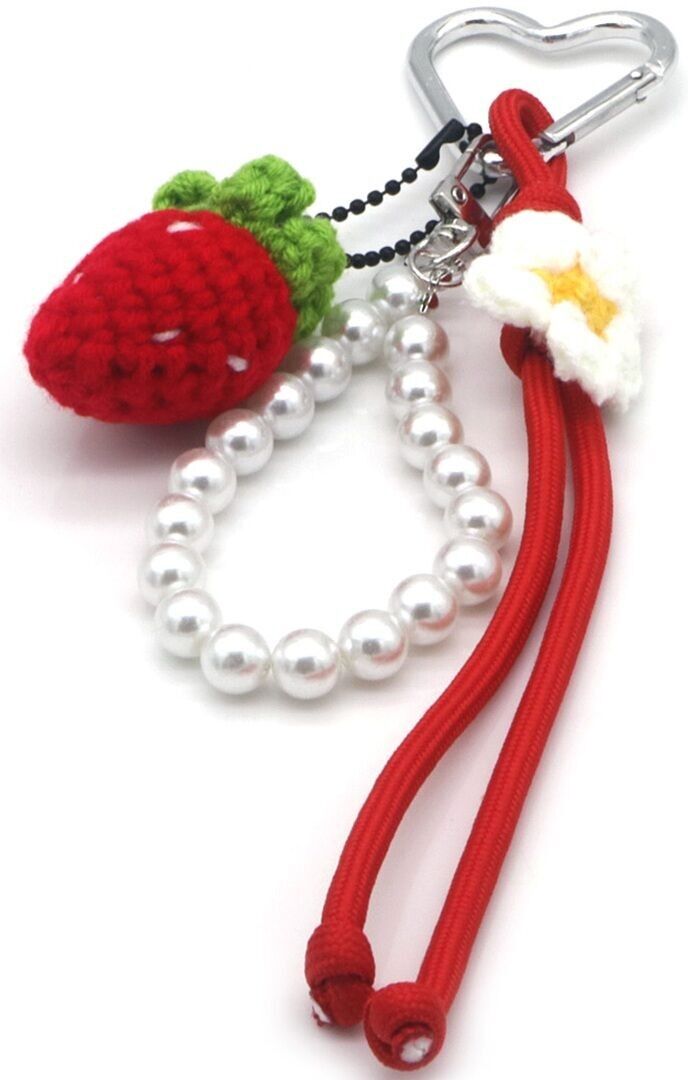 X-E4.1 KEY1025-001 Portachiavi con ciondolo lavorato a maglia a forma di fragola