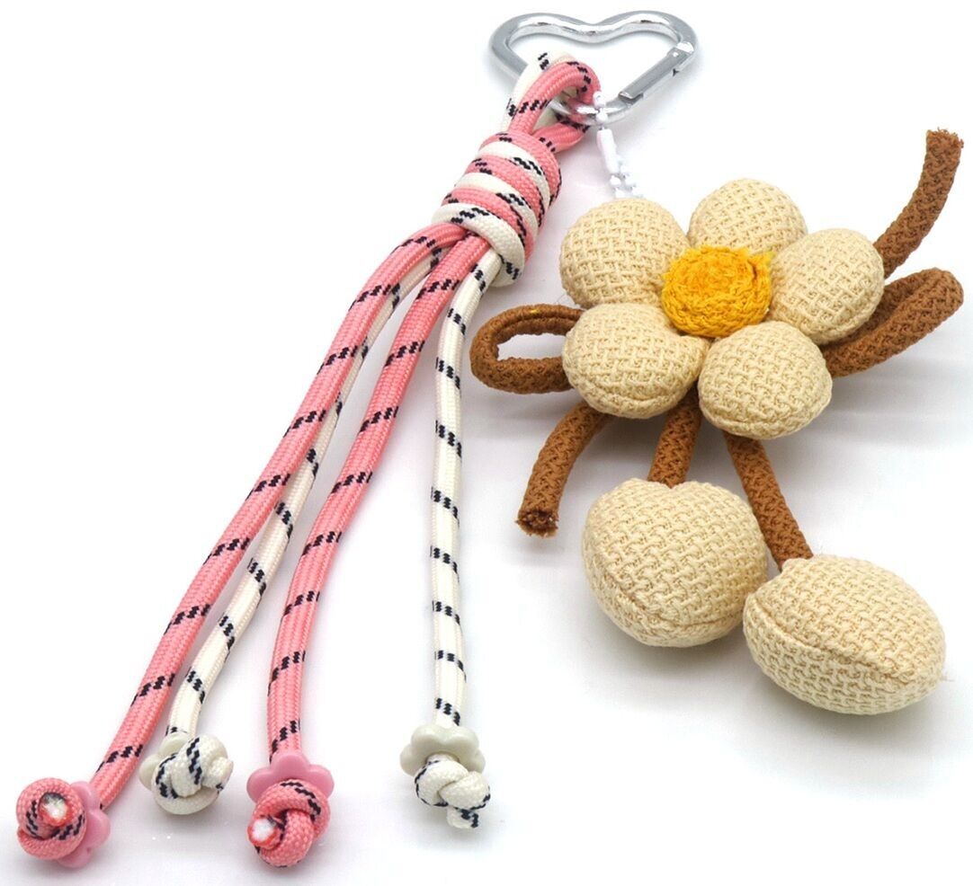 T-M7.1 KEY1025-004 Portachiavi con ciondolo a forma di fiore lavorato a maglia