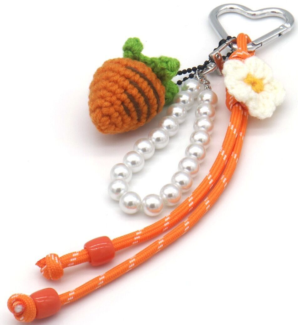 X-D3.3 KEY1025-005 Portachiavi con ciondolo a forma di carota lavorata a maglia