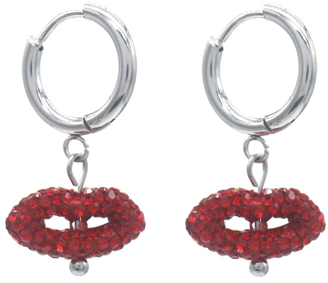 F-E7.4 E1033-002S-2 S. Stahlohrringe Kristalle Kiss 2.5x1.5cm