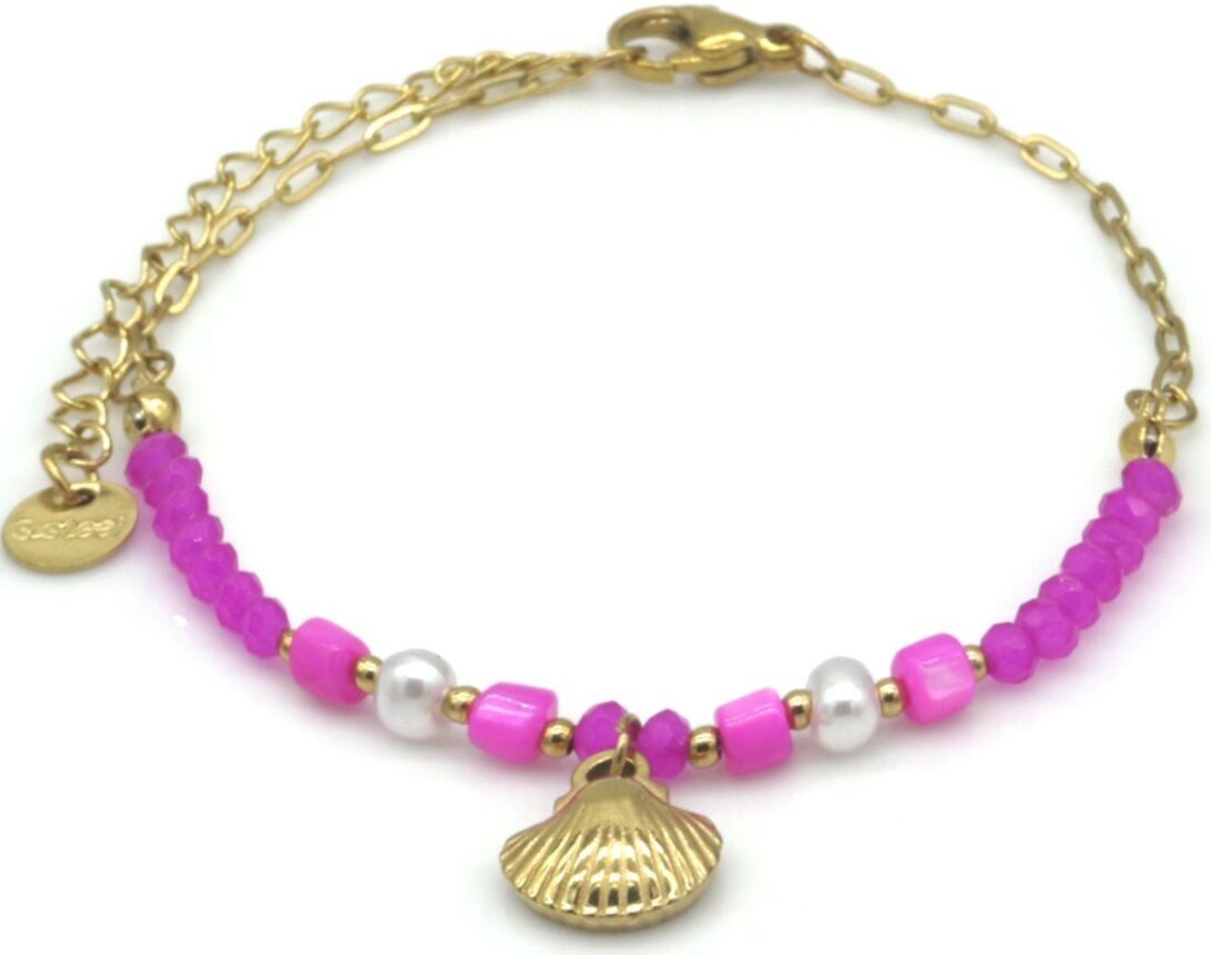 B-D20.3 B2539-034-1 S.Stahlarmband Glasperlen Muschel 16-21cm