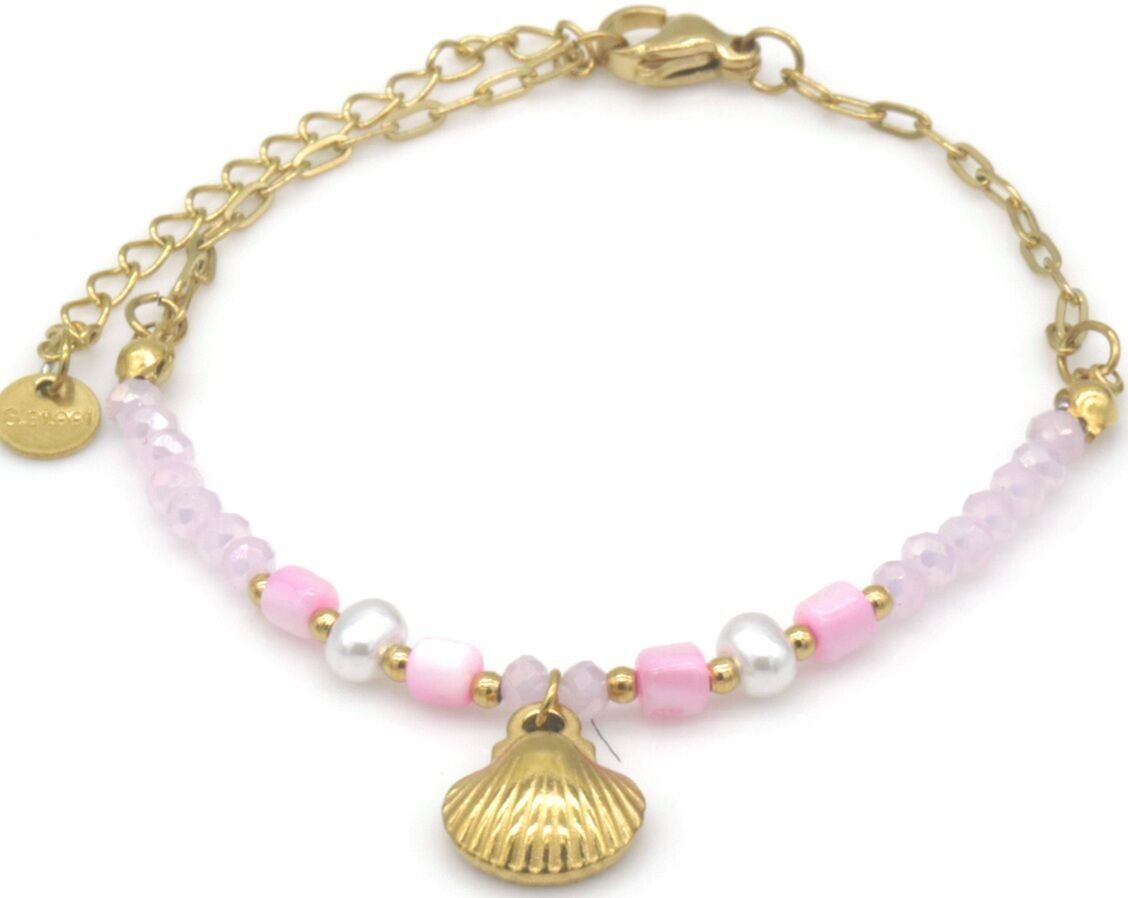 B-A20.1 B2539-034-2 S.Stahlarmband Glasperlen Muschel 16-21cm