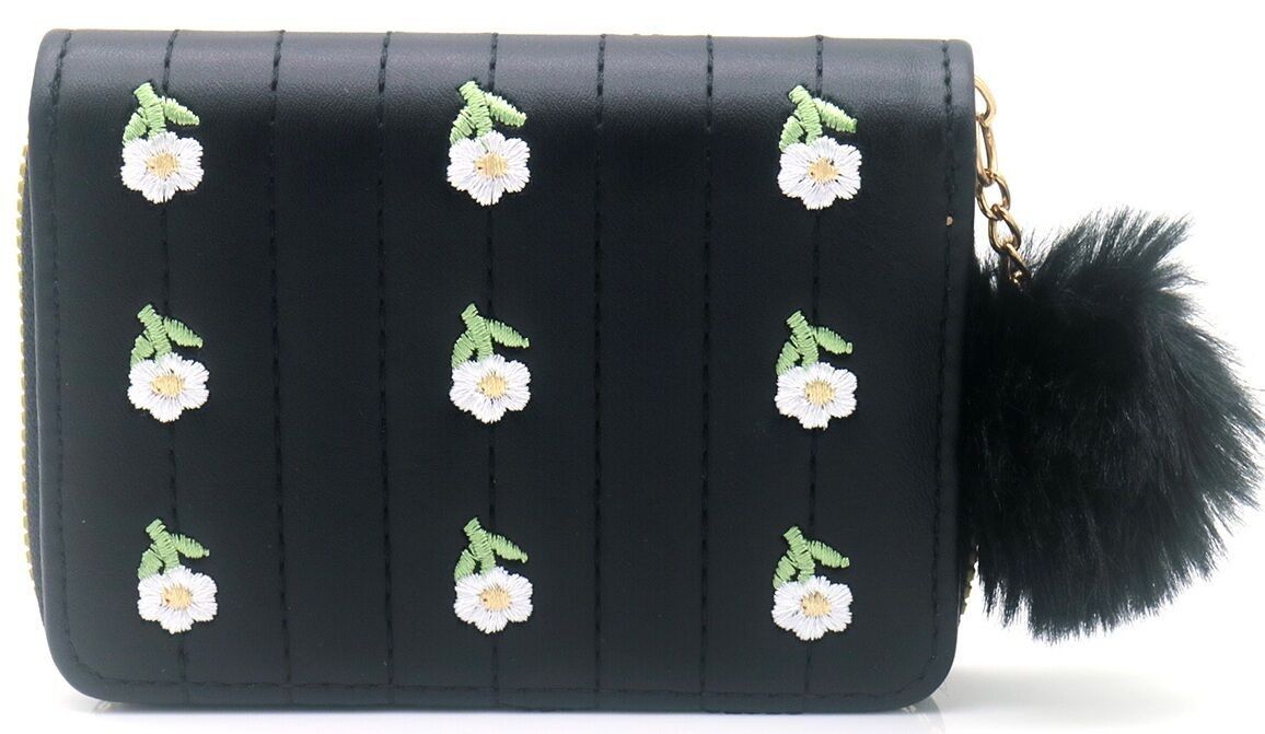 X-L8.1 WA009-019-1 Portafoglio in PU con fiori ricamati 12x9cm - Nero