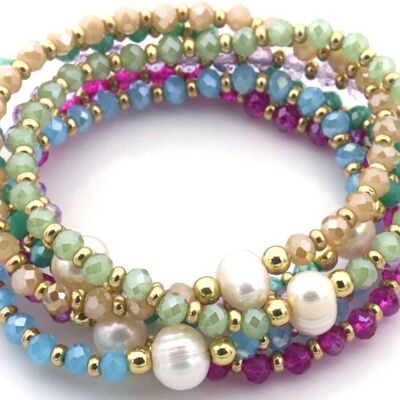 F-D7.5 B2529-001 Bracelet Set Glassbeads Freshwater Pearl - 5pcs