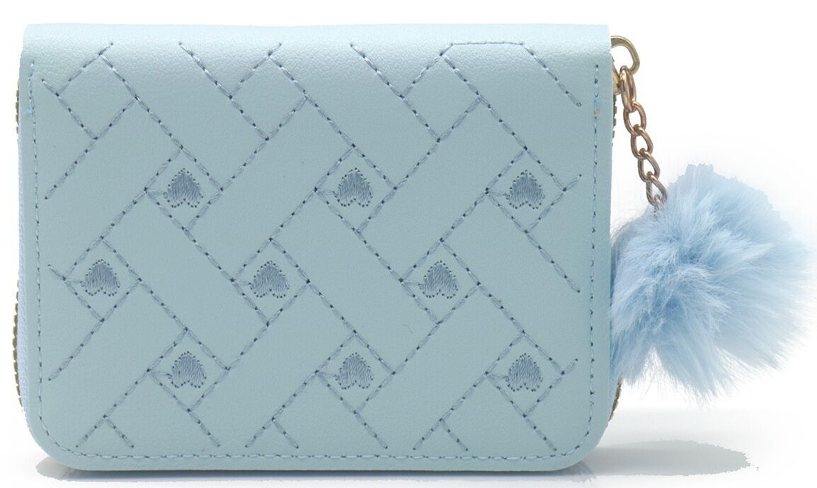 X-M6.1 WA009-011-1 PU-Geldbörse mit gestickten Herzen 12 x 9 cm – Blau