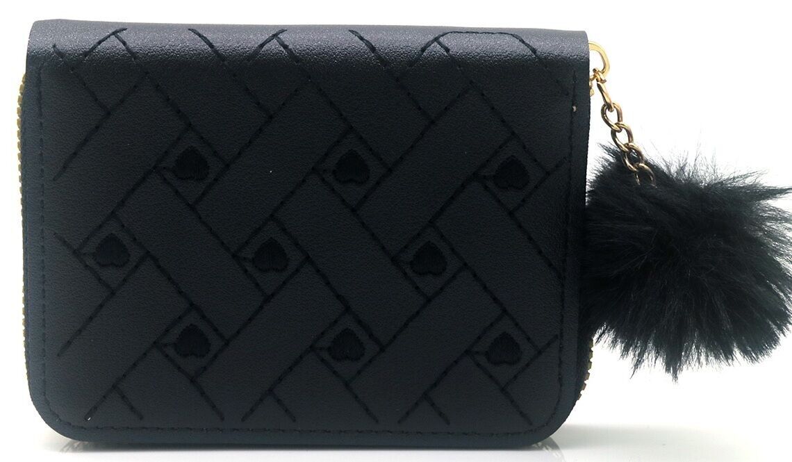 X-L1.2 WA009-011-2 Portafoglio in PU con cuori ricamati 12x9cm - Nero