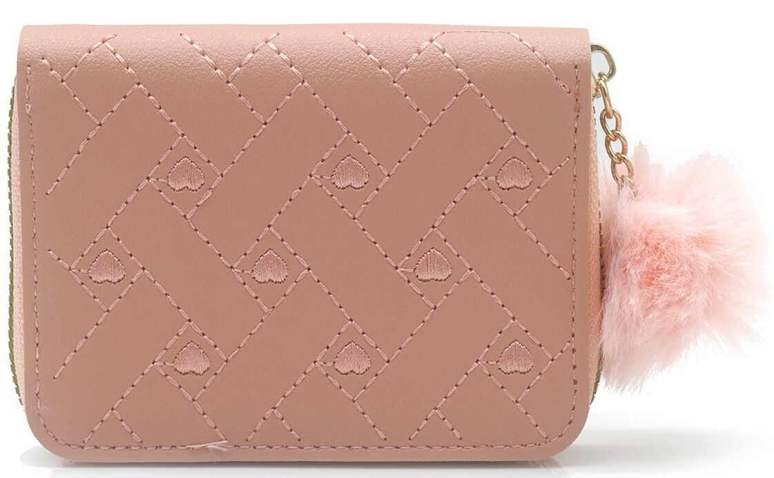 X-I2.2 WA009-011-4 PU-Geldbörse mit gestickten Herzen 12 x 9 cm – Rosa