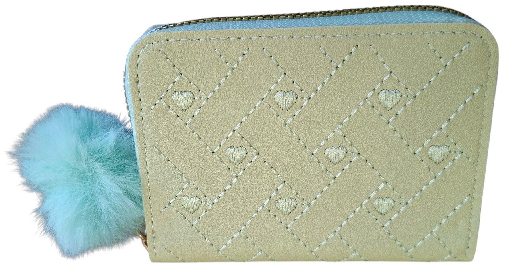 X-G8.2 WA009-011-3 PU-Geldbörse mit gestickten Herzen 12 x 9 cm - Grün