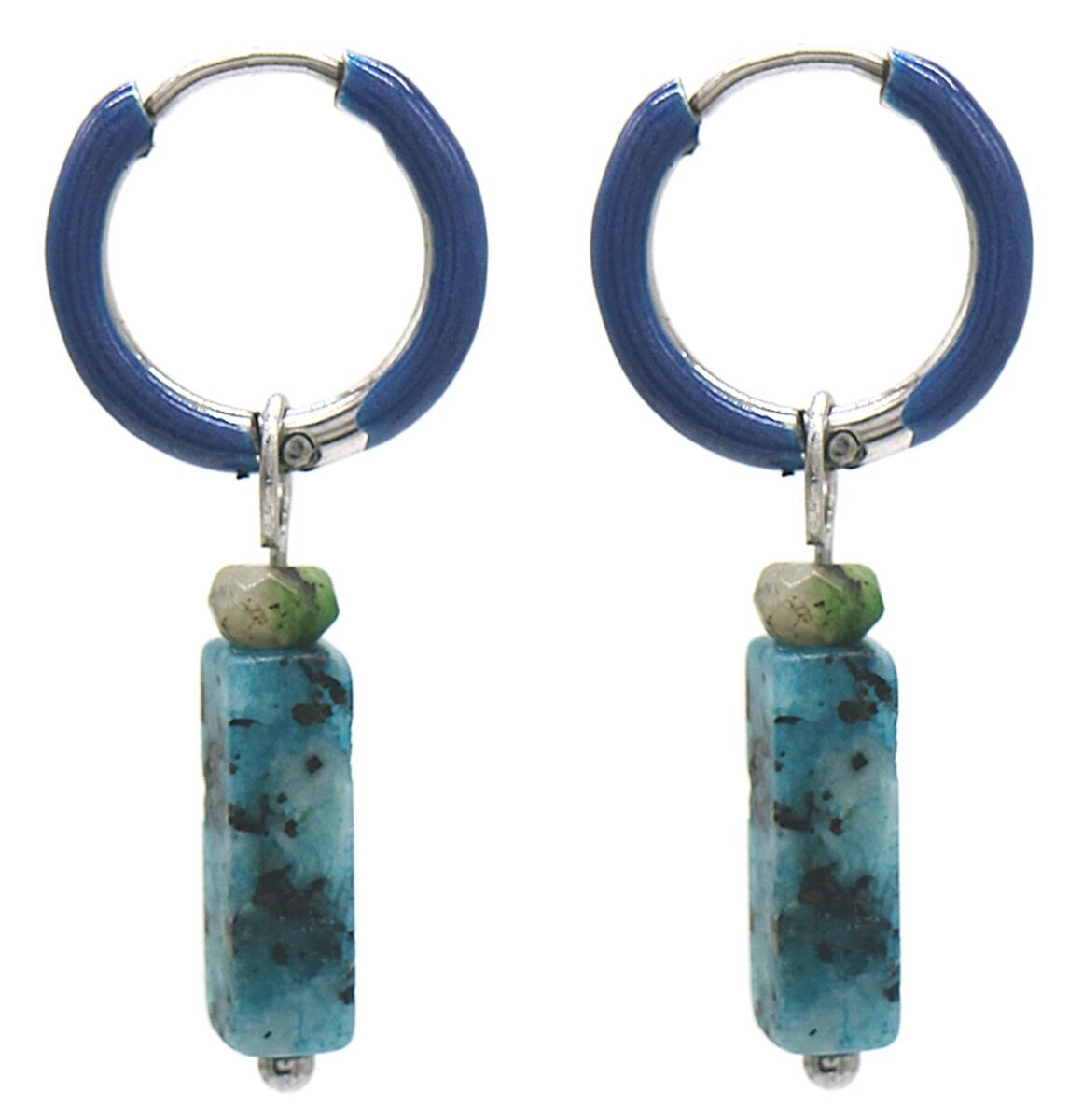 B-C6.4 E2142-027S Ohrringe aus Edelstahl, 1 x 2,5 cm, blauer Gneis
