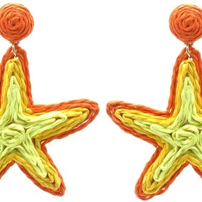 J-B7.2 E1028-001-3 Pendientes Llamativos Estrella de Mar 6.5 x 5.5 cm naranja