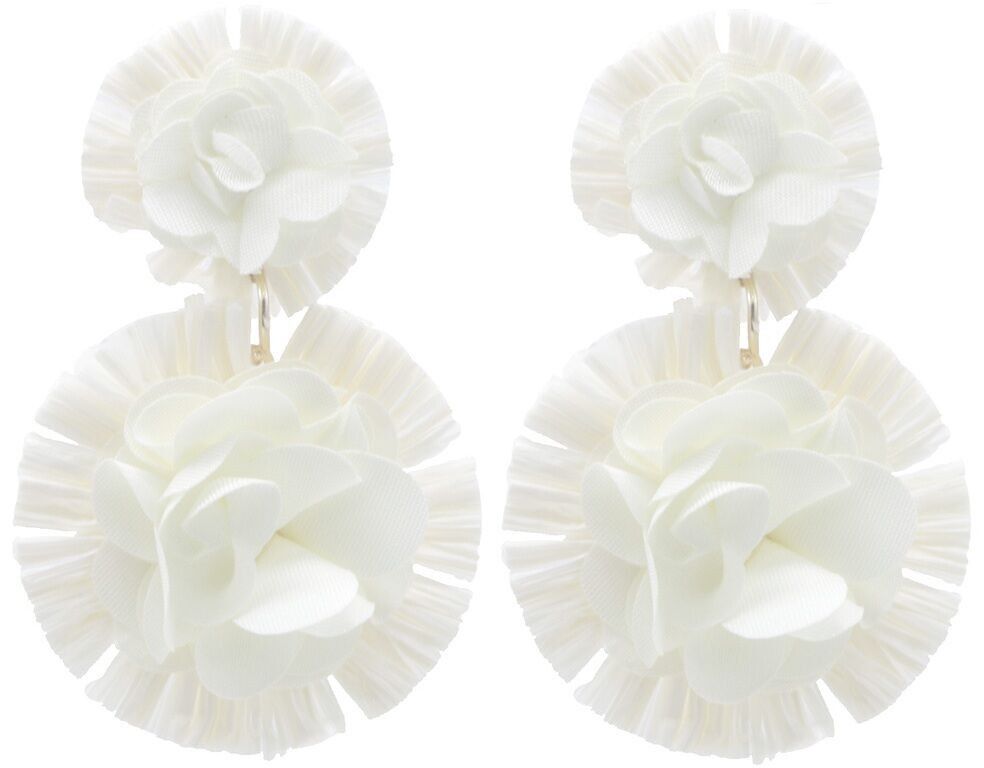 I-C8.2 E1028-002-1 Statement Ohrringe Blumen 7x5cm Weiß