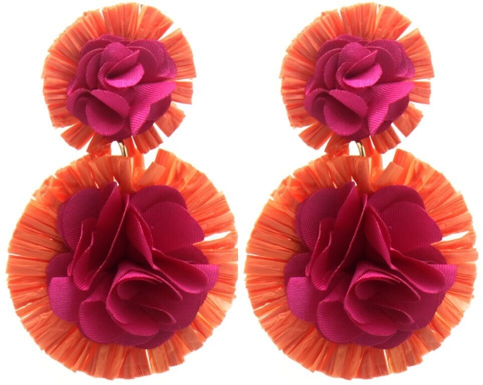I-D9.2 E1028-002-3 Statement Ohrringe Blumen 7x5cm Pink-Orange