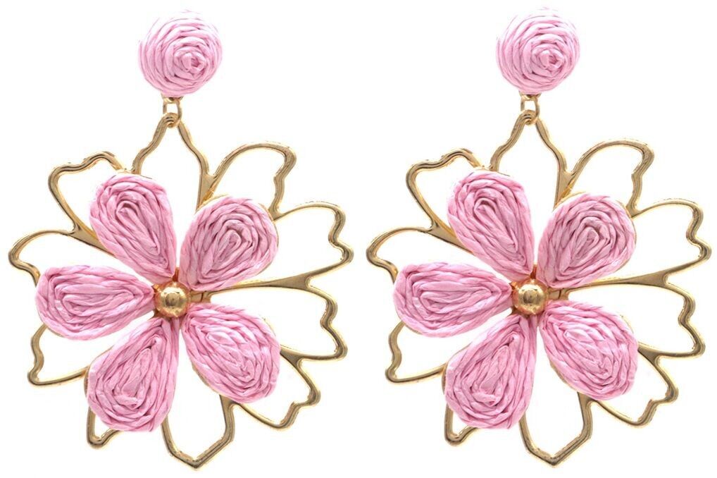 H-C15.2 E1028-005-2 Statement Ohrringe Blume 7x6cm Rosa