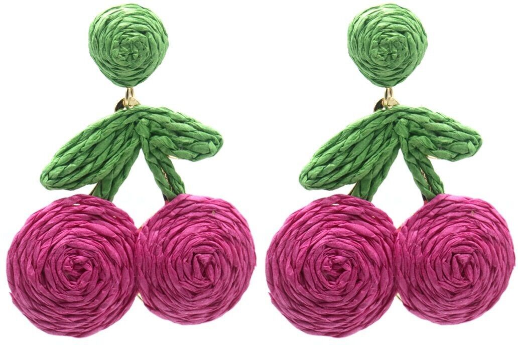 J-D2.2 E1028-004-1 Statement-Ohrringe Kirschen 5.5x4cm Rosa