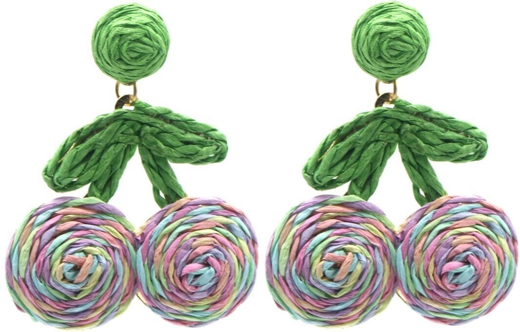 J-E10.1 E1028-004-2 Statement-Ohrringe Kirschen 5.5x4cm Mehrfarbig