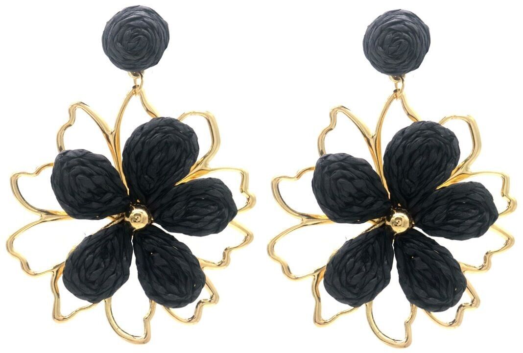 H-C16.3 E1028-005-3 Statement Ohrringe Blume 7x6cm Schwarz