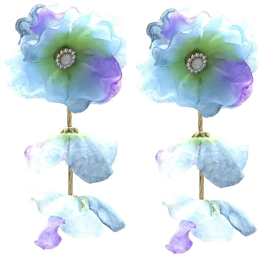 J-A6.2 E1028-010-2 Statement-Ohrringe Blumen 9.5x5cm Blau