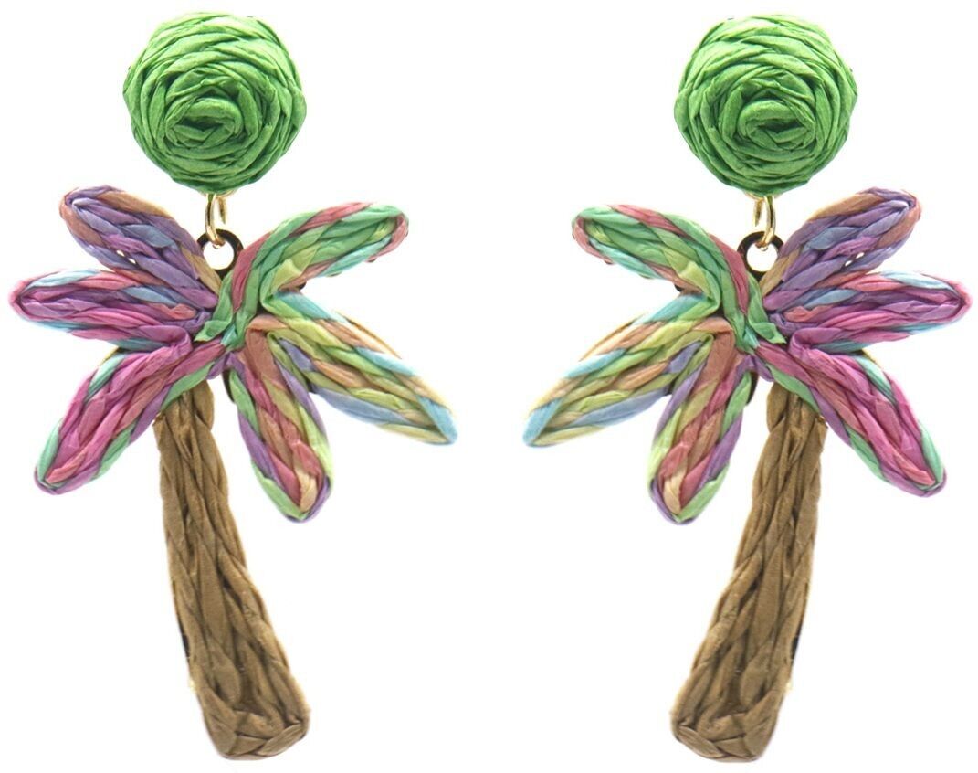 H-A10.2 E1028-011-1 Statement Ohrringe Palme 6.5x4cm Mehrfarbig