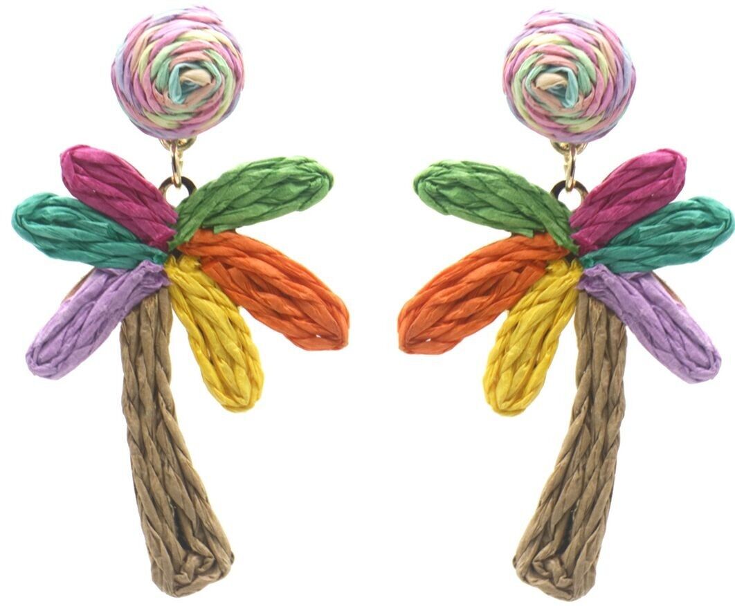 I-E21.3 E1028-011-3 Statement-Ohrringe Palme 6.5x4cm Mehrfarbig