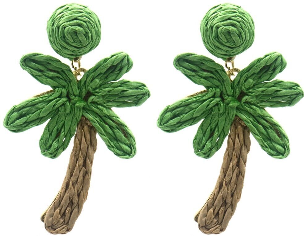 I-E16.2 E1028-011-2 Statement-Ohrringe Palme 6.5x4cm Grün