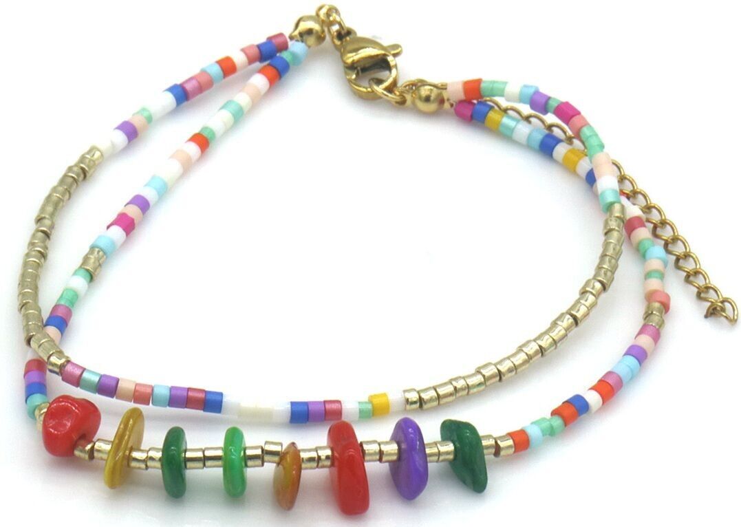 B-C14.1 ANK1034-001-1 Fashion Fußkettchen Layered Glassbeads Multi Color