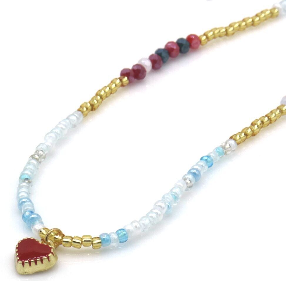 E-F18.1 N1034-002 Fashion Halskette Glasperlen Herz 40-45cm