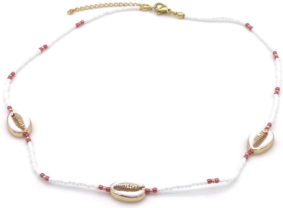 E-C2.1 N1034-004 Fashion Halskette Glasperlen Muscheln 40-45cm