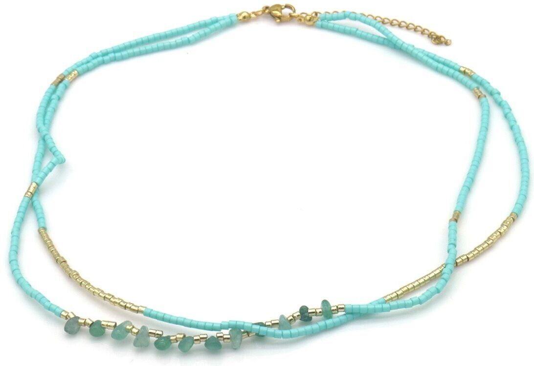 B-C23.2 N1034-007-2 Fashion Halskette mehrlagige Glasperlen 40-45cm Blau