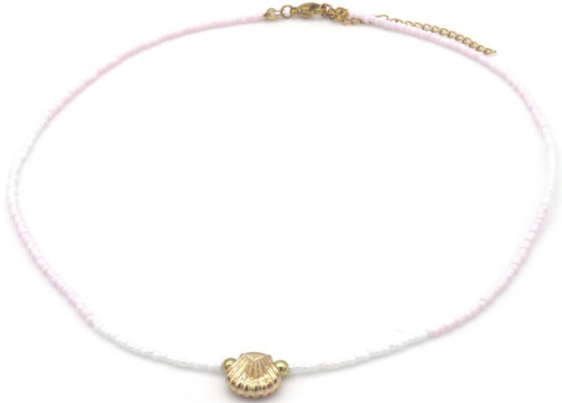 D-E12.1 N1034-005-3 Fashion Halskette Glasperlen Muschel 40-45cm Pink