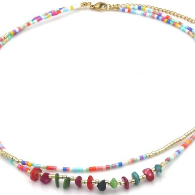 B-D2.3 N1034-007-1 Collar de moda con cuentas de vidrio en capas, 40-45 cm, multicolor