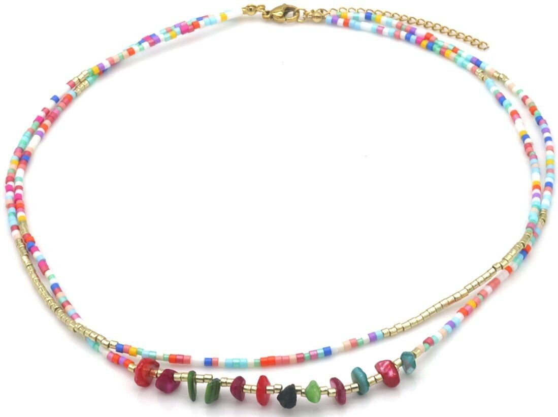 B-D2.3 N1034-007-1 Fashion Halskette mehrlagige Glasperlen 40-45cm Multi