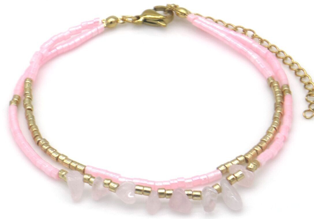B-A20.2 B1034-002-3 Armband Glasperlen Lagen Pink