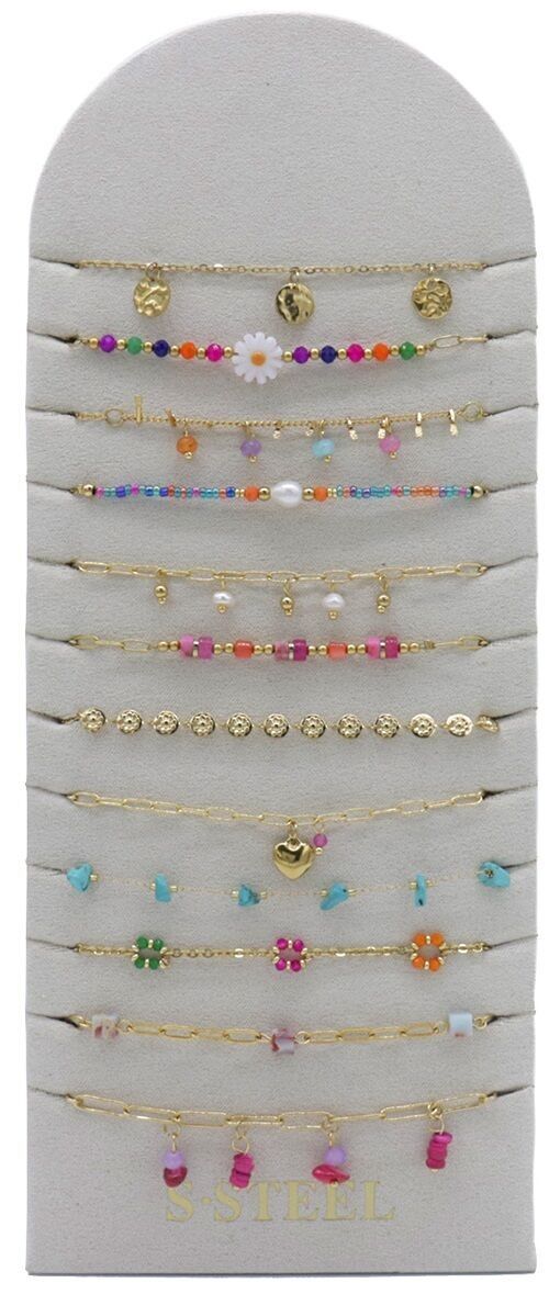 X-K3.1 B831-010G S.Set di bracciali in acciaio in esposizione - 12 pezzi