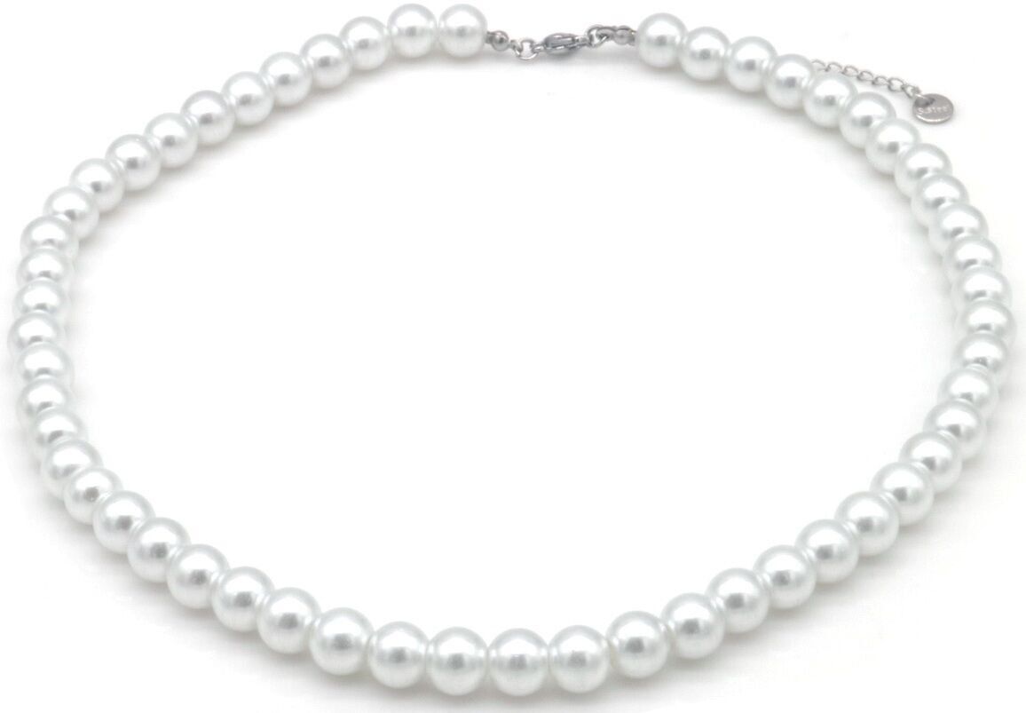 B-A25.2 N1034-006-2 Halskette 8mm Glasperlen 40-45cm Weiß