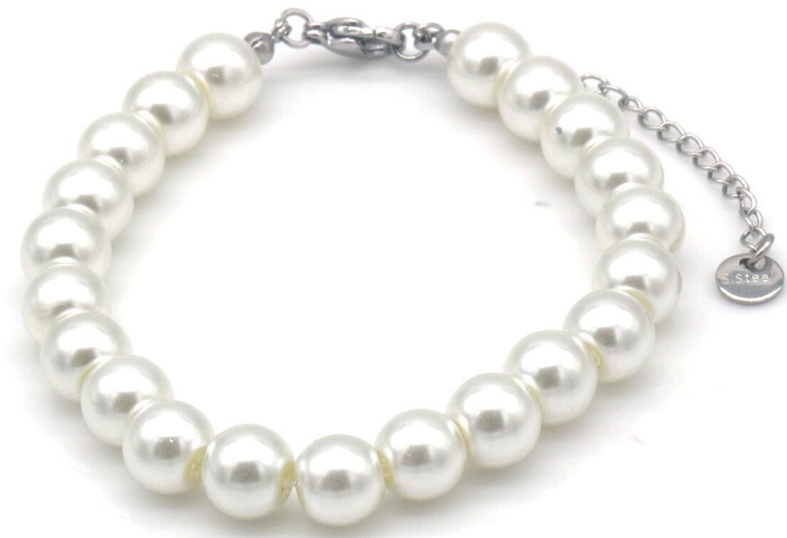 B-E7.5 B1034-001-1 Armband 8mm Glasperlen 16-21cm Creme