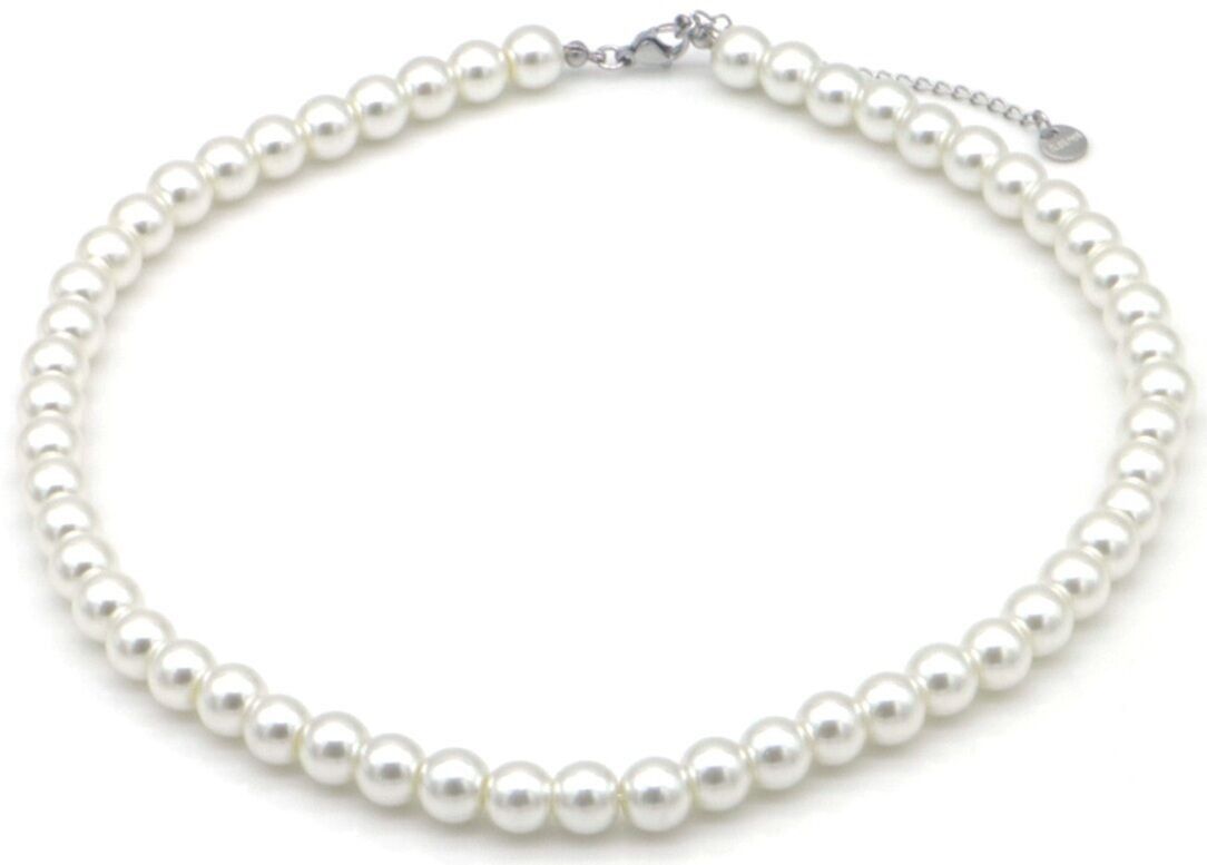 C-B25.2 N1034-006-1 Halskette 8mm Glasperlen 40-45cm Creme