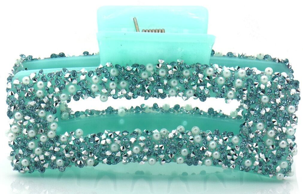 X-D7.1 H918-001-4 Haarklammer Glitzer-Perlen 8.5cm Blau