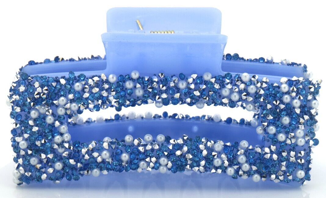 X-C8.1 H918-001-5 Haarklammer Glitzer-Perlen 8.5cm Blau