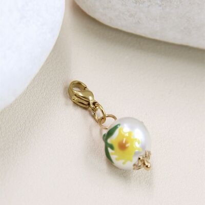 Stainless Steel Flower Pearl Pendant - Natural Elegance