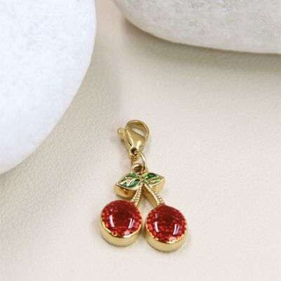 Stainless Steel Enameled Cherry Charm Pendant - Gourmet and Elegant