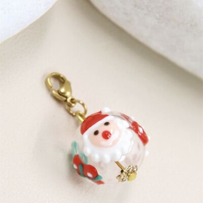 Glass Christmas Ball Charm Pendant with Stainless Steel Lobster Clasp