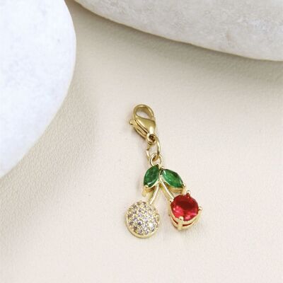 Stainless Steel Rhinestone Cherry Pendant - Brilliant Elegance