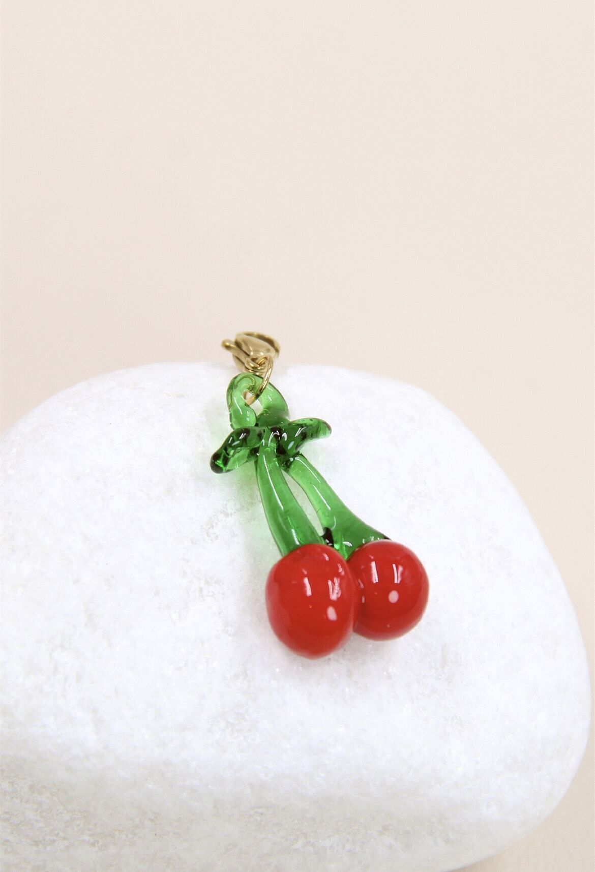 Glass Cherry Charm Pendant with Stainless Steel Lobster Clasp